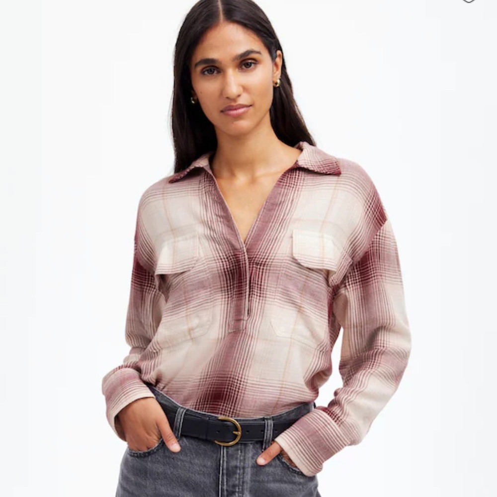 Madewell Plaid Blouse in Red and Cream